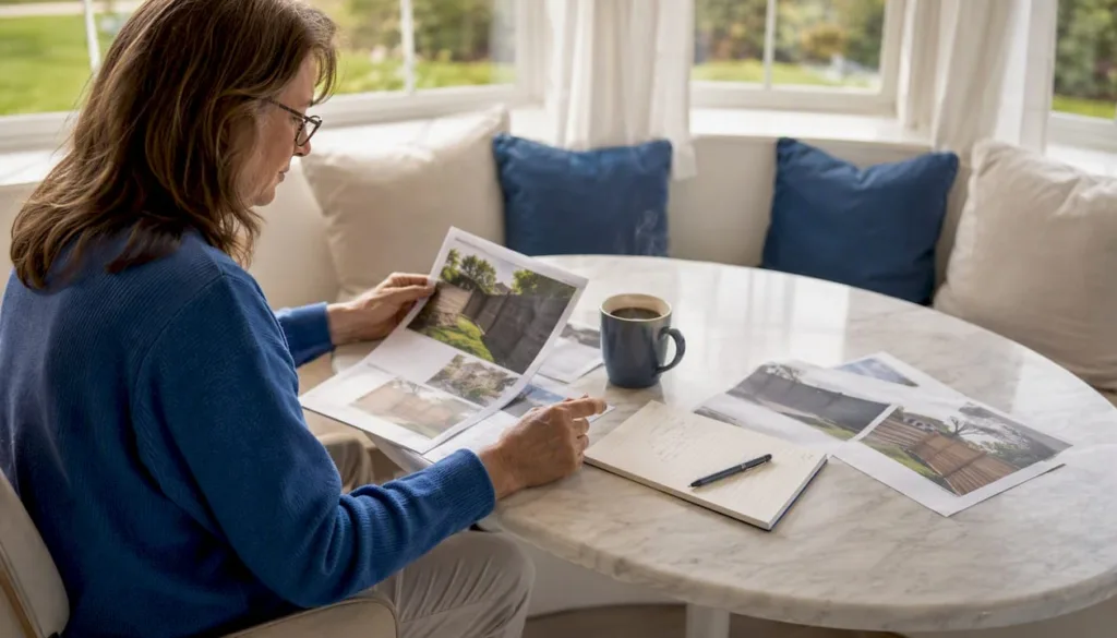 Homeowner reviewing fence financing paperwork