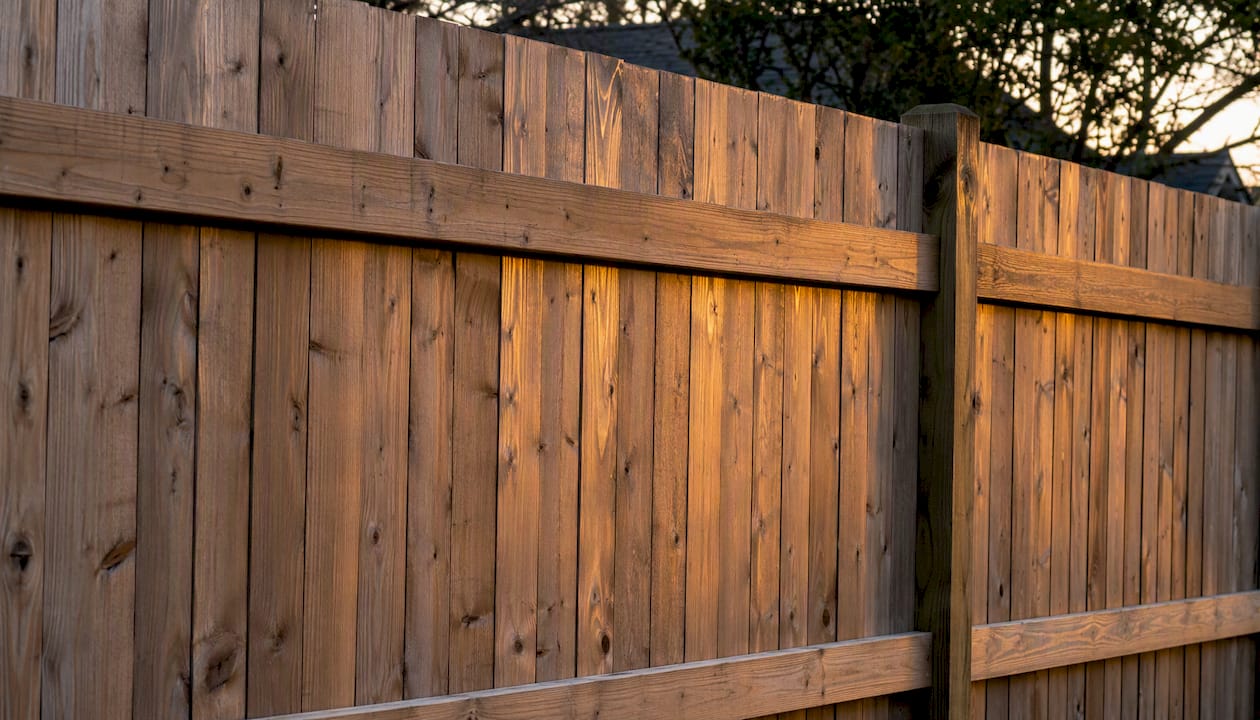 Overlapping pickets of board-on-board fence