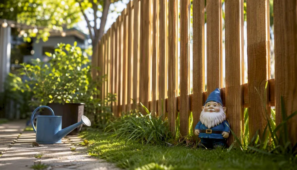 Small yard with horizontal slat wood fence